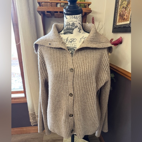 Joie Ribbed Button Front Foldover Collar Sweater Cardigan - Picture 2 of 8